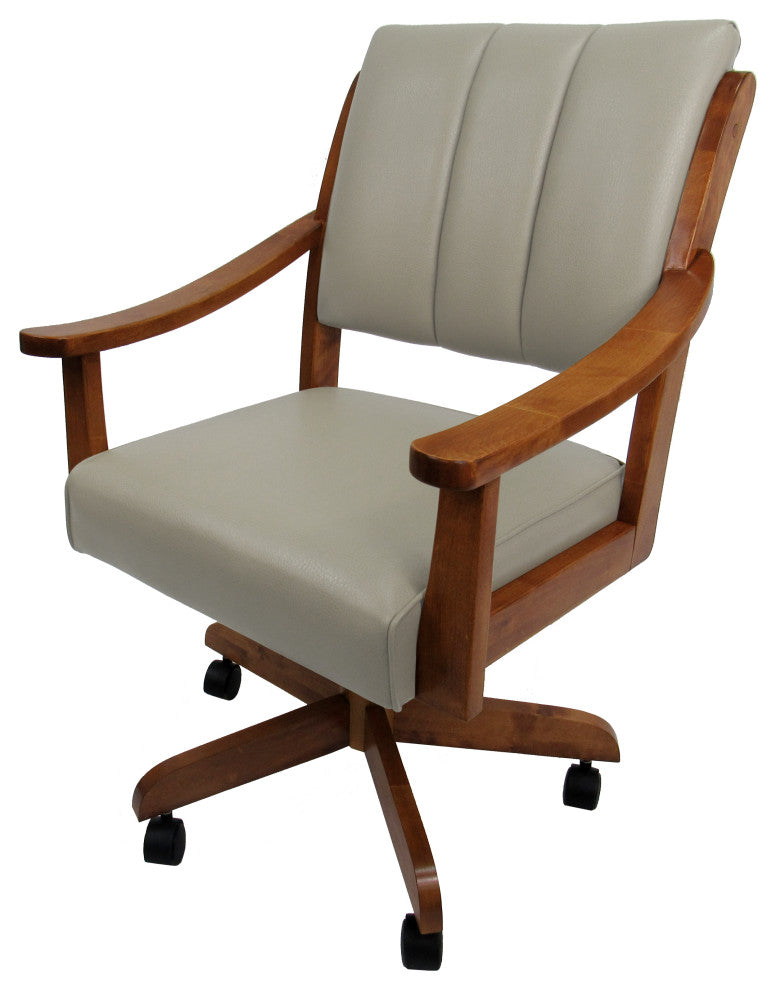 Swivel Wood Dining Caster Chair with Wheels - Casa, Ocean Beige Vinyl - Honey