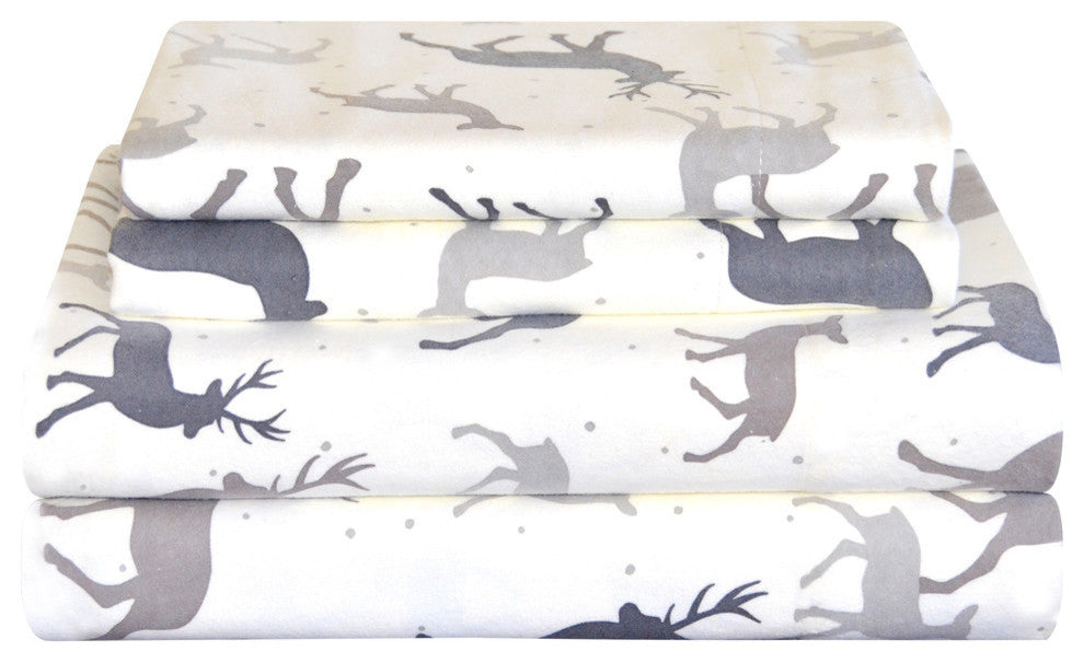 Pointehaven 170 Flannel Sheet Set, Autumn Deer, Cal King