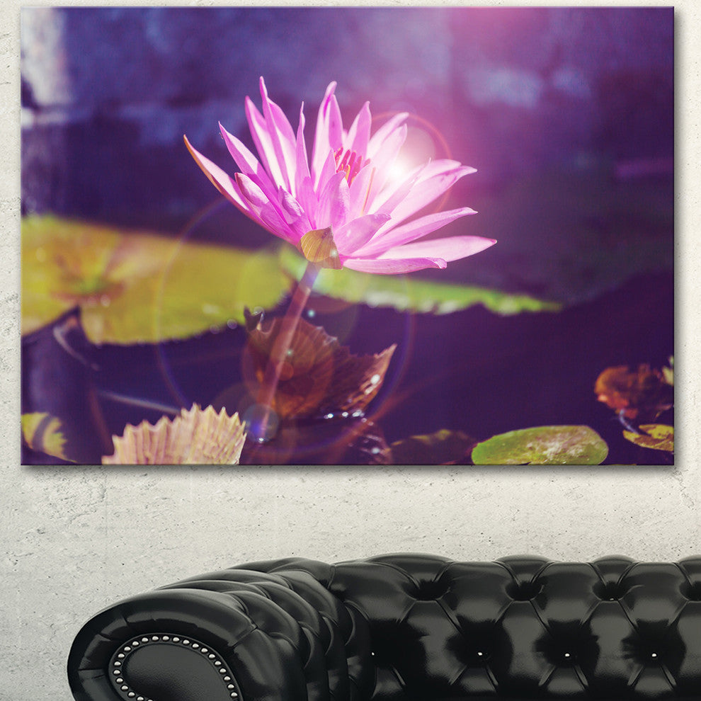 Pink Lotus Flower on Blue Background, Floral Canvas Art Print, 40"x30"