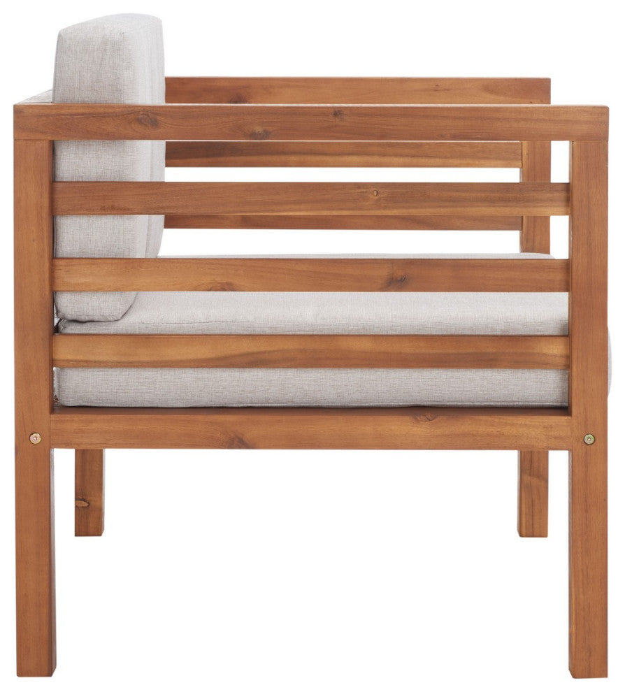 Safavieh Kinnell Outdoor Armchair Natural Wood/Light Grey Cushion