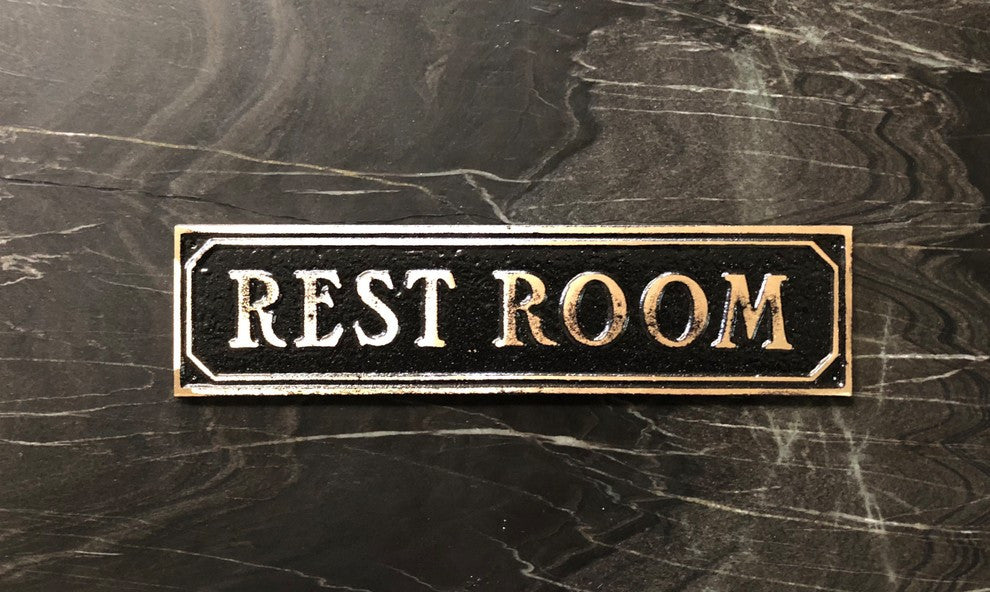 Rustic Brass Restroom Public Door or Wall Sign