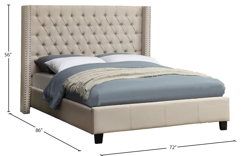 Ashton Linen Bed, Beige, Queen