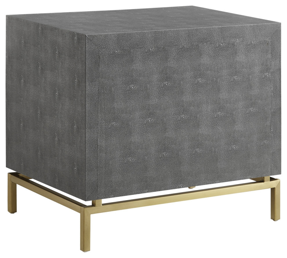 Nicole Miller Aharon Side Table, 2 Drawers, Faux Shagreen, Gray/Gold