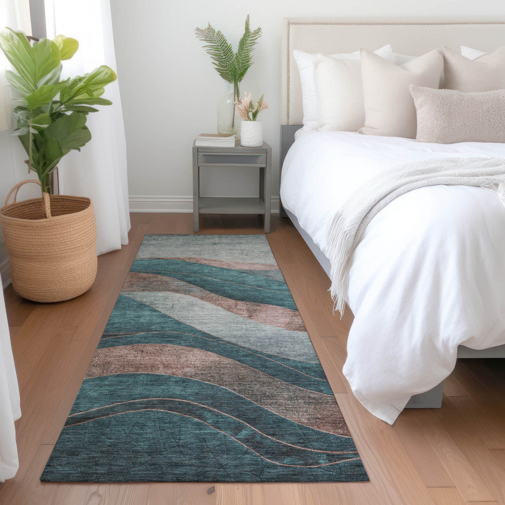 Machine Washable Indoor/Outdoor Chantille ACN1892 Teal 2'3" x 7'6" Runner Rug