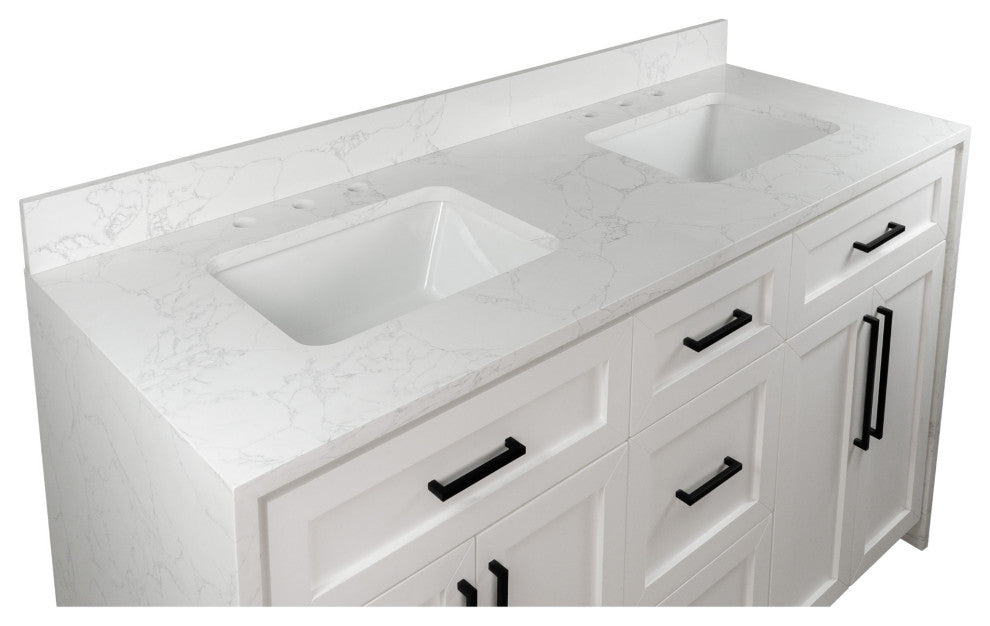 Palisade 60" Bathroom Vanity, White, Engineered Marble, Double