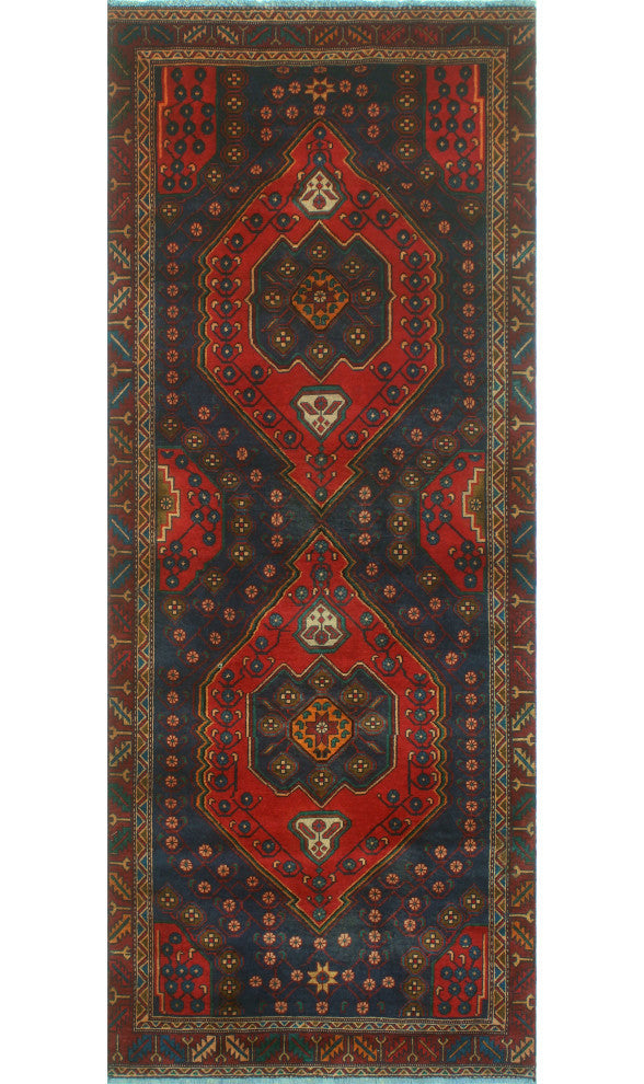 Fine Vintage Distressed Layla Rust/Navy Runner, 3'9x9'9
