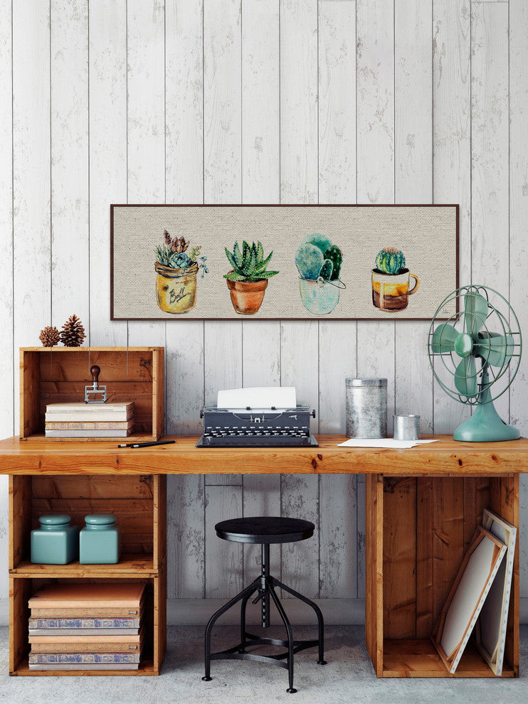 "Cuatro Cactus" Floater Framed Painting Print, Canvas, 60"x20"