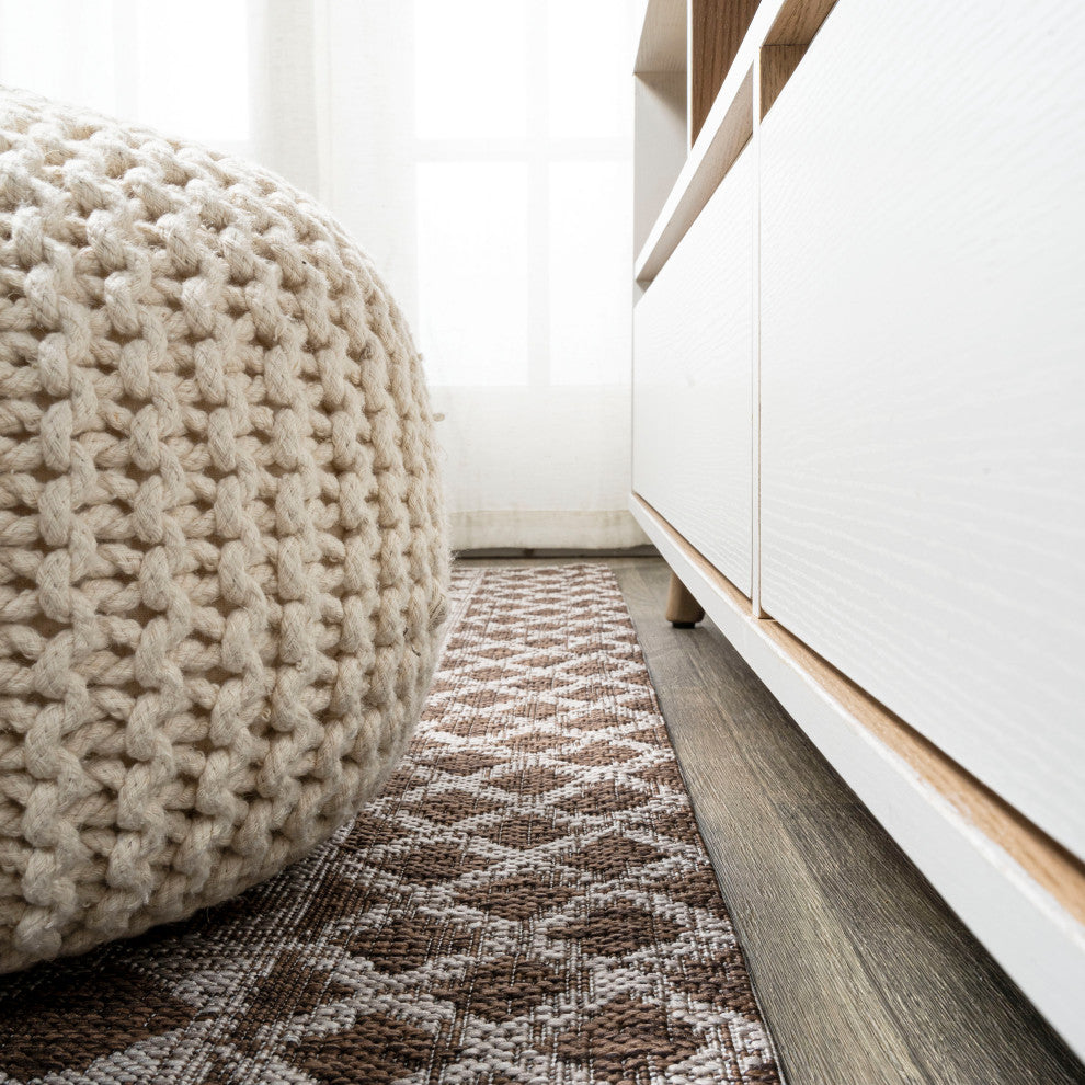 Marokko Diamond Tribal Indoor/Outdoor Rug, Brown/Beige, 2 X 8