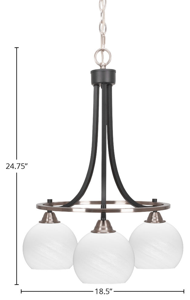 Paramount 3-Light Chandelier, Matte Black & Brushed Nickel, 5.75" White Marble