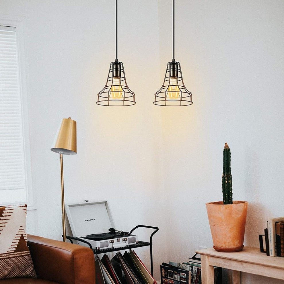 Black Industrial Pendant Light Cage Hanging Light