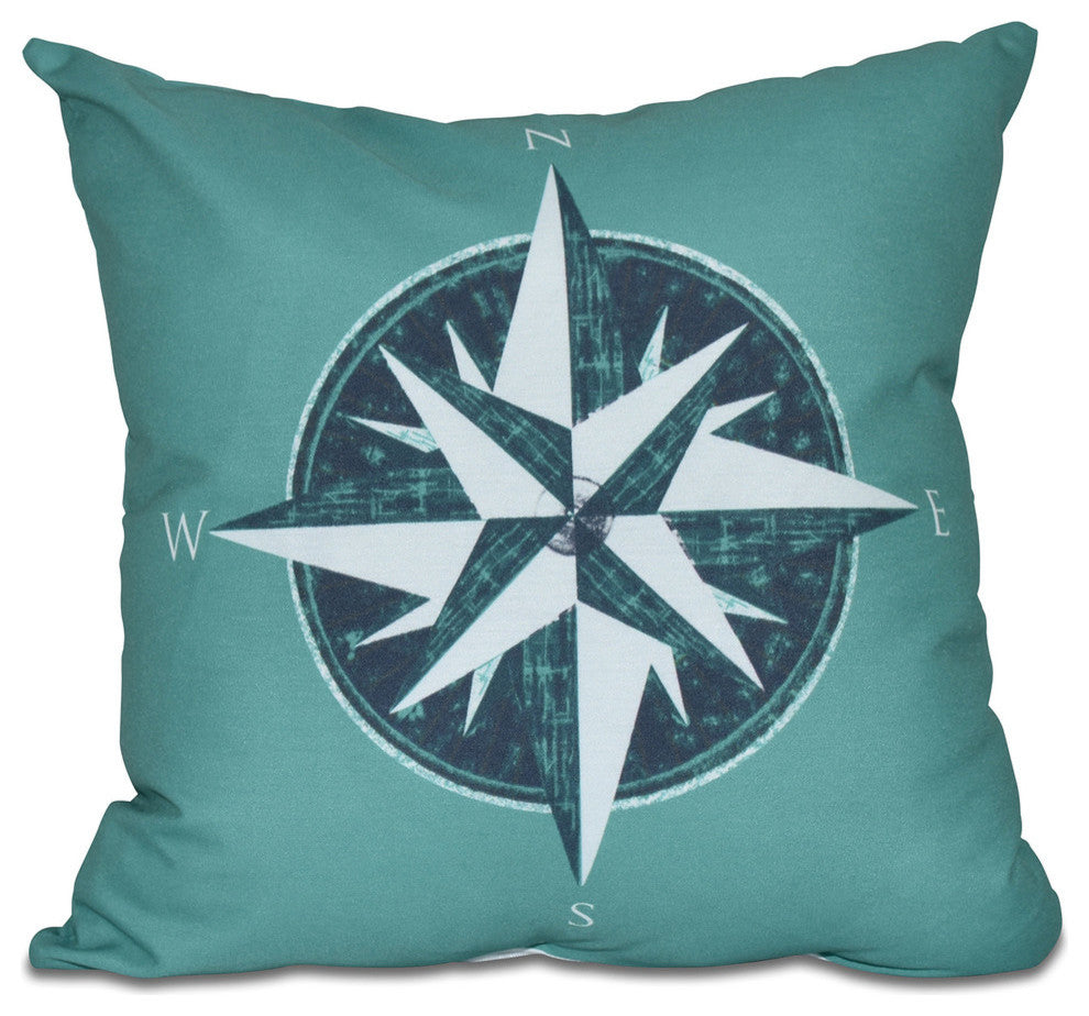 Compass, Geometric Print Pillow, Green, 18"x18"