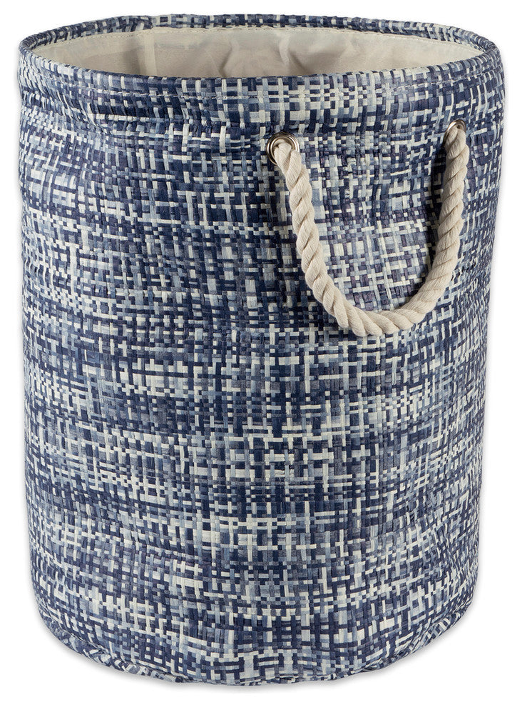 DII Paper Bin Tweed Nautical Blue Round Large