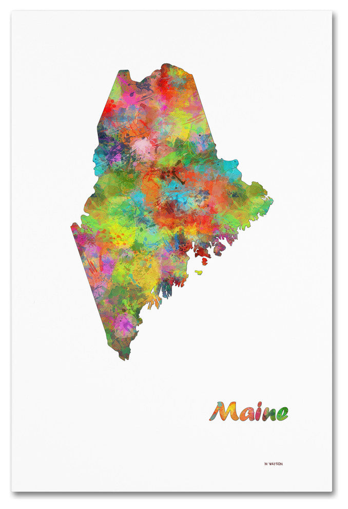 Marlene Watson 'Maine State Map-1' Canvas Art, 16"x24"
