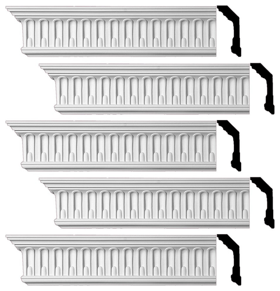 Ornate Cornice White Urethane Shelburn Falls Design 5 Pieces Totaling 470" Long