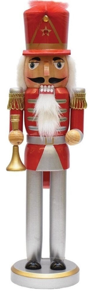 14" Decorative Red Silver and Gold Wooden Christmas Nutcracker With Horn