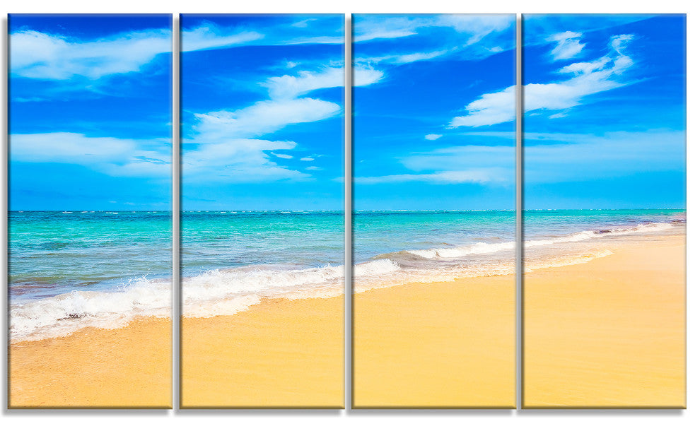 "Blue Sandy Tropical Sea Beach" Seascape Art Canvas, 4 Panels, 48"x28"
