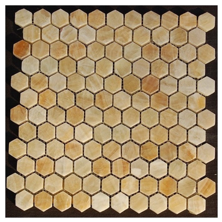 Interlocking Polished Tile, Honey Onyx Hexagon, Sample