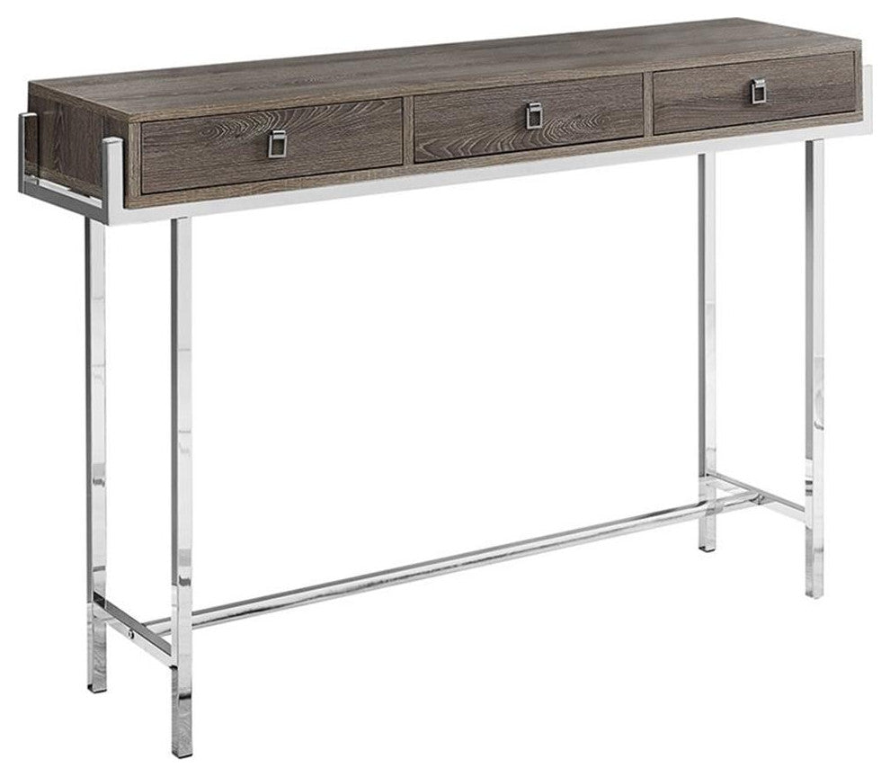 Accent Table, Narrow, Sofa, Storage Drawer, Metal, Laminate, Brown, Chrome