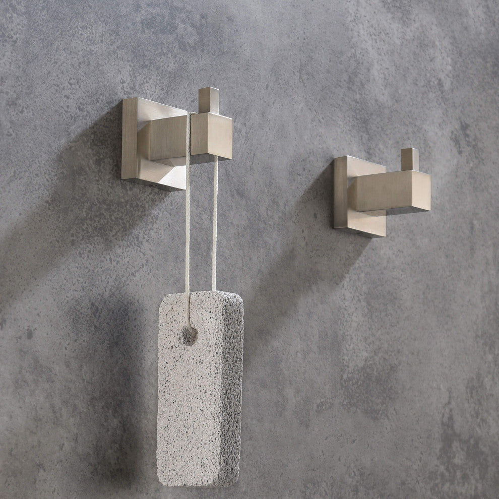 Cube Bathroom Towel & Robe Hook 3 Count, Brushed Nickel