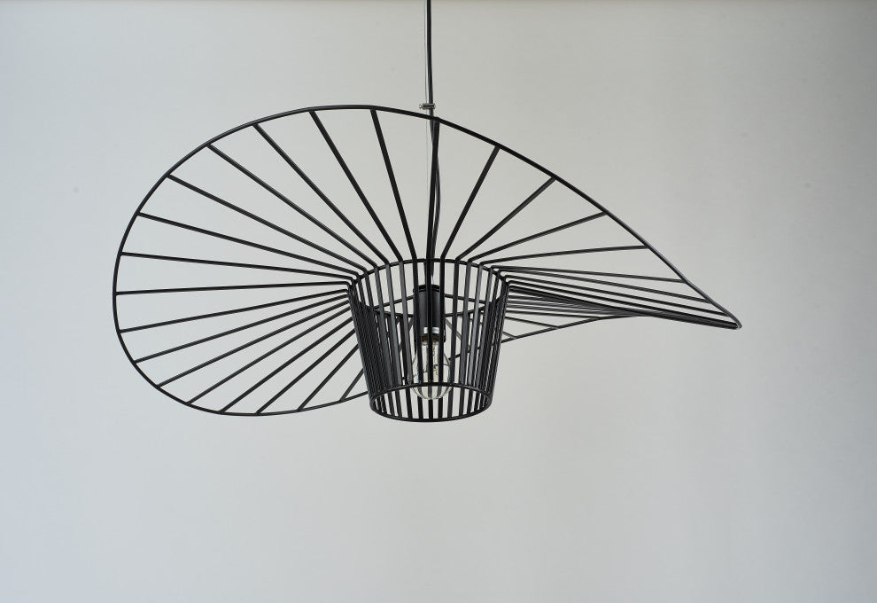 Single Pendant Black Iron Wire "Hat" Shaped Light Fixture