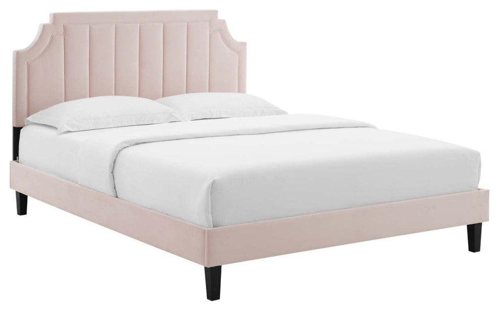 Sienna Performance Velvet Full Platform Bed, Pink