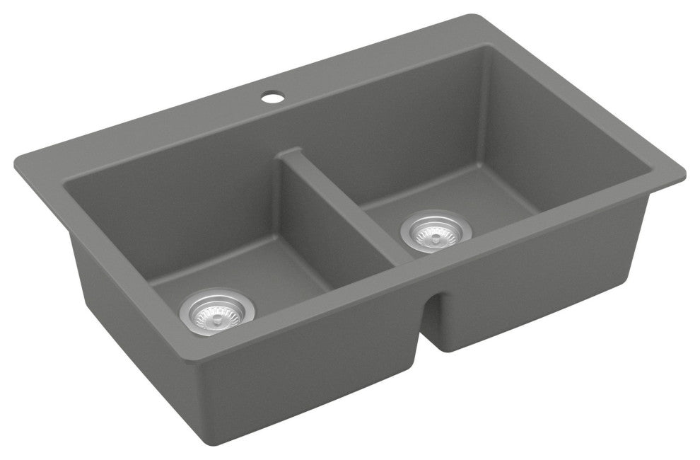 Karran 33" Top Mount Double Equal Bowl Quartz Kitchen Sink Kit, Grey