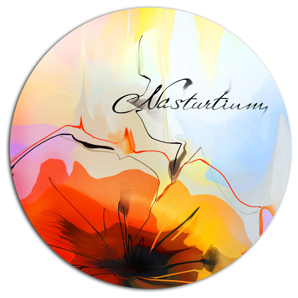 Watercolor Nasturtium Flower, Floral Disc Metal Artwork, 11"
