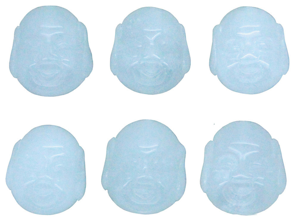 Carved White Jade Happy Buddha, Laughing Buddha Head Figure Bead (1 Piece)