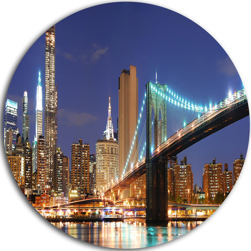 Manhattan Skyline Panorama, Cityscape Photo Disc Metal Wall Art, 23"