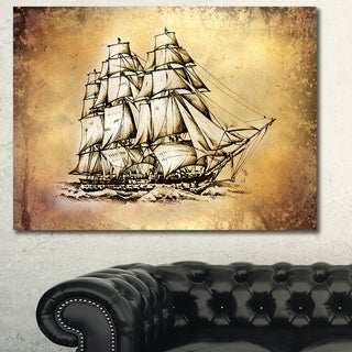 Moving Old Sailboat Drawing, Seashore Wall Art on Canvas, 40"x30"