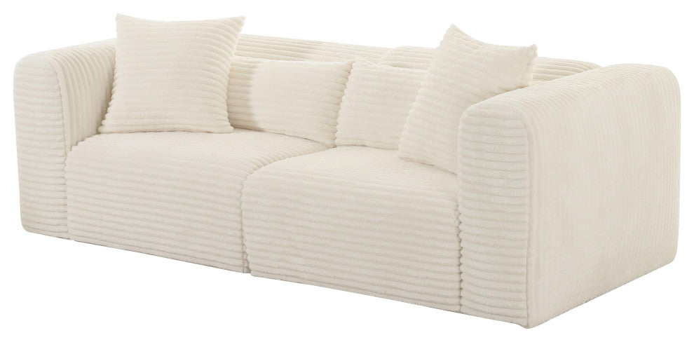Tarra Fluffy Oversized Cream Corduroy Modular Loveseat - Cream