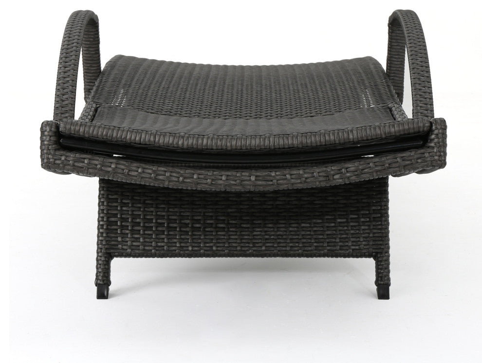 GDF Studio Solaris Outdoor Gray Wicker Armed Chaise Lounge With Cushion, Beige