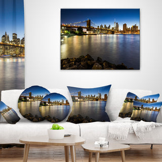 Distant View of Brooklyn Bridge Cityscape Throw Pillow, 16"x16"