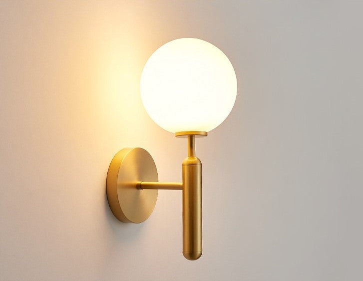 Modern Glass Wall Lamp in the Ball Shape, Living Room, Bedroom, Gold, White, Warm Light