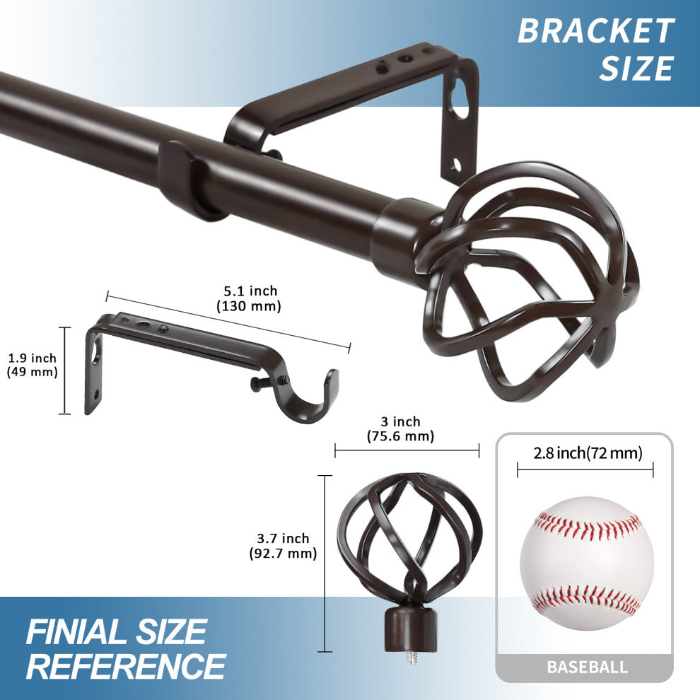 1" Zeffoli Drapery Curtain Rod, Bronze, 48"-84"