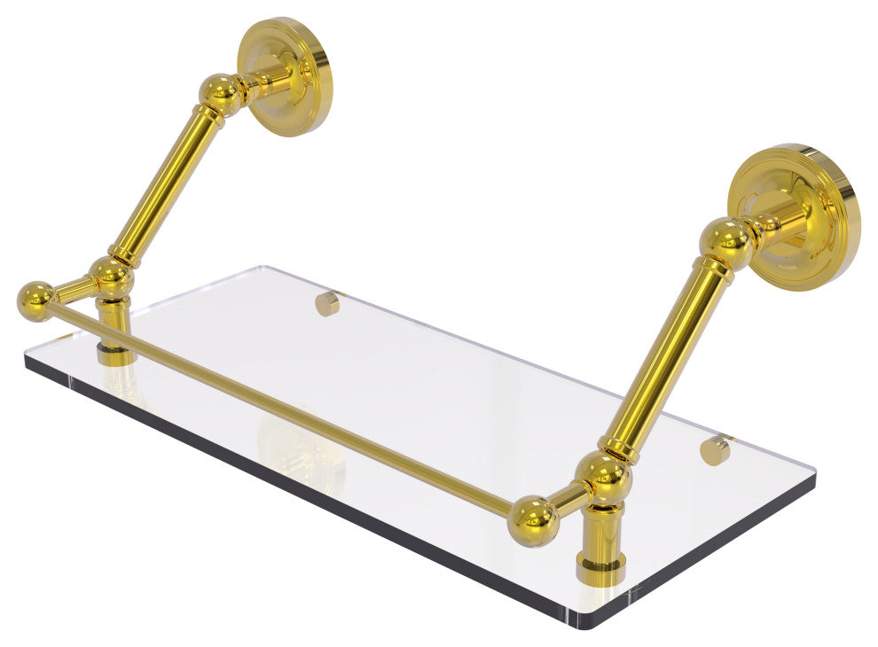 Prestige Regal 18" Floating Glass Shelf with Gallery Rail, Polished Brass