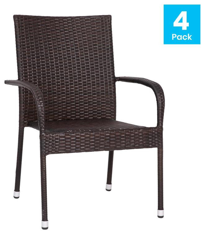 Maxim Set of 4 Stackable Indoor/Outdoor Wicker Dining Chairs with Steel Frames,