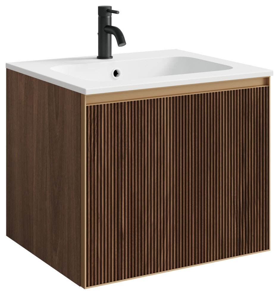 Perlato Slat 24" Bathroom Vanity, Matte Gold Trim, 24", No Sinktop Included