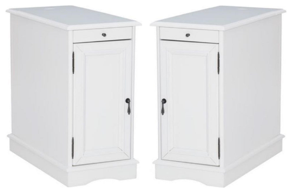 Home Square Wood Accent Table with USB in White Finish - Set of 2