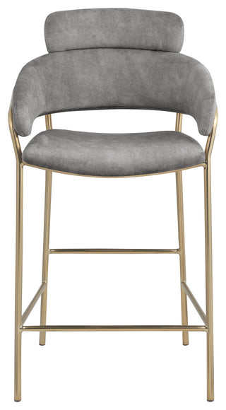 Yara Beige Velvet Upholstered Counter Stool, Grey