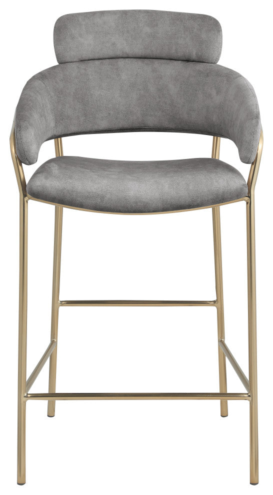 Yara Beige Velvet Upholstered Counter Stool, Grey