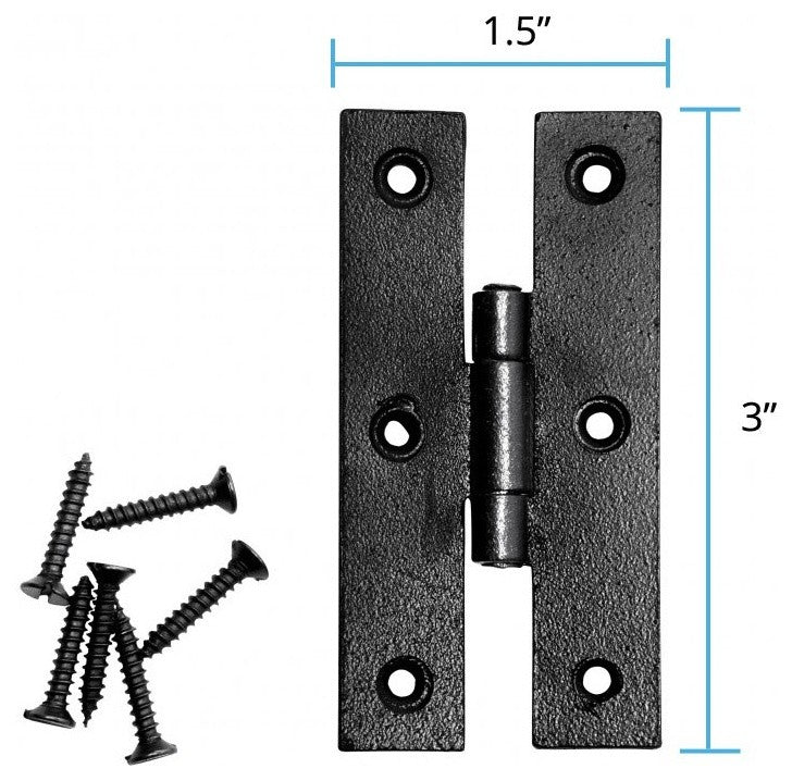 Black H Flush Hinge 3" L Wrought Iron Kitchen Cabinet Door H Straps Pack of 6