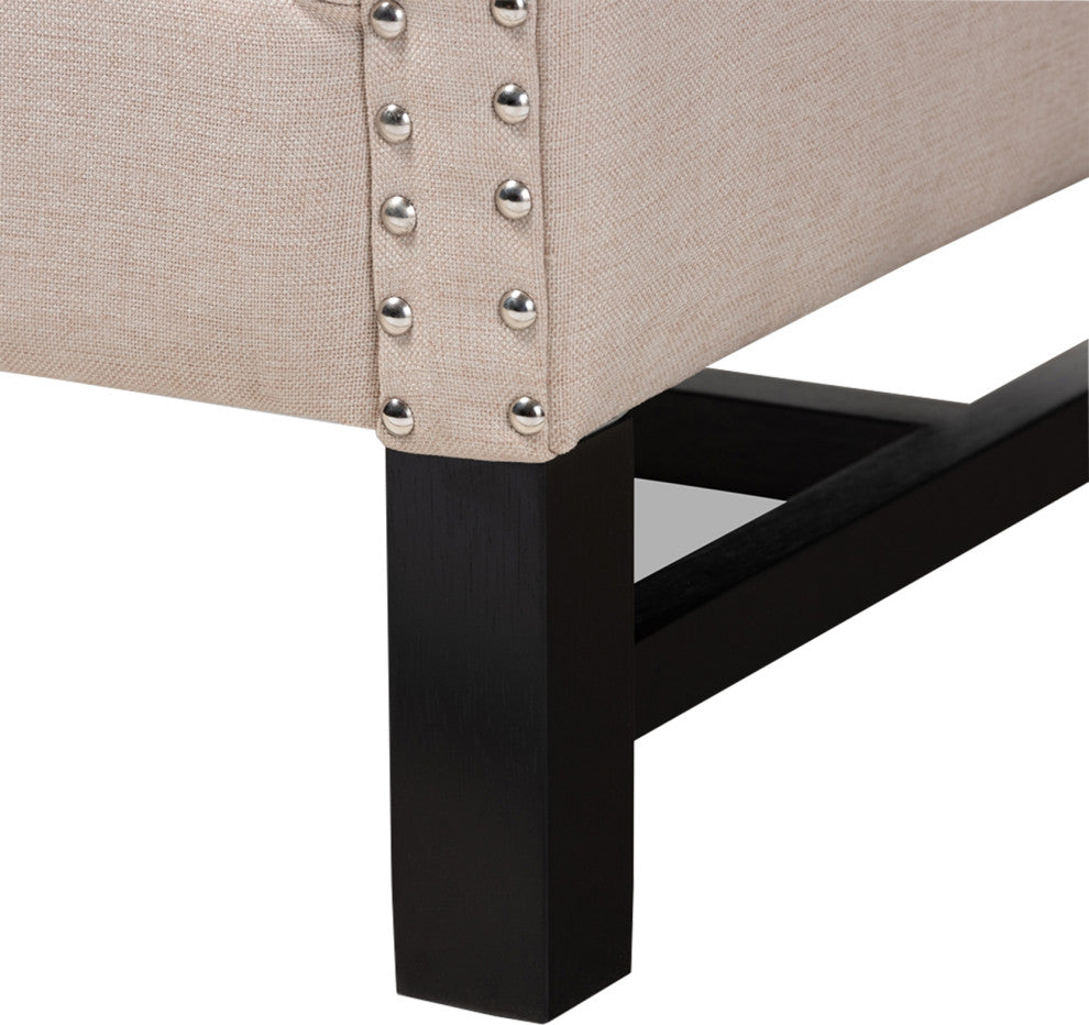 Transitional Beige Fabric Upholstered Button Tufted Armchair