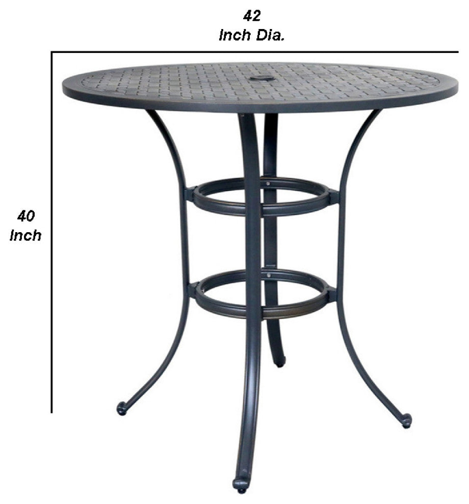 Benzara BM272241 40" Outdoor Patio Round Bar Table, Lattice Pattern, Black