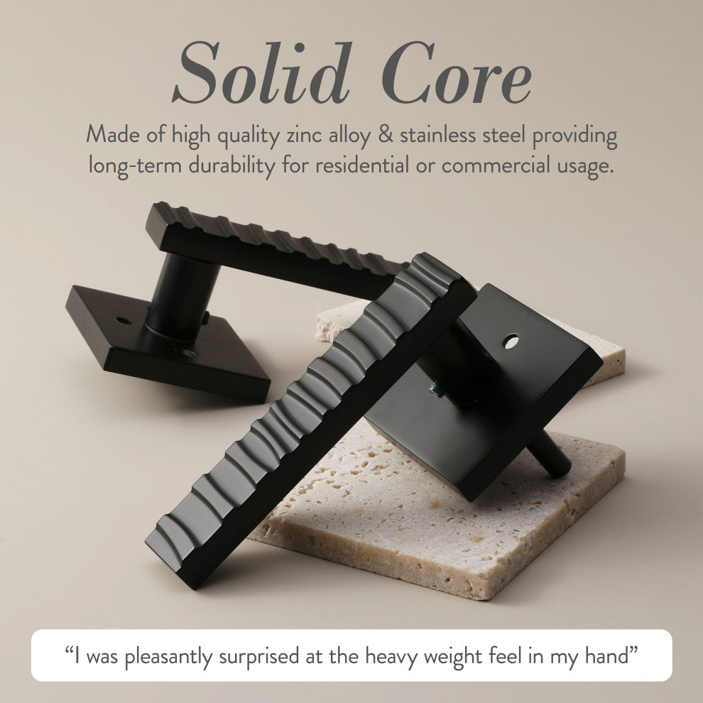 Modern Heavy Duty Designer Interior Door Lever - Groove Collection, Matte Black, Privacy Right Hand