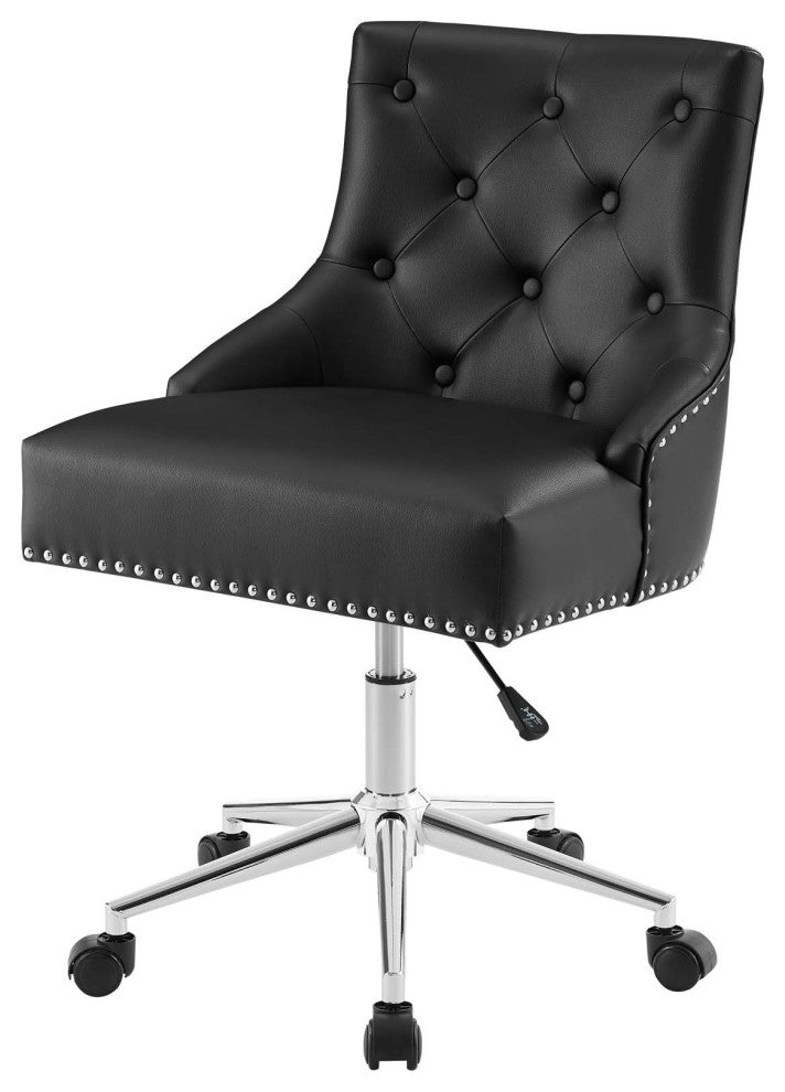 Home Business Office Work Desk Chair, Faux Vinyl Leather Aluminum, Black