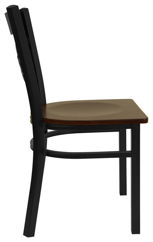 Dyersburg Metal Chair Black X-Style Back, Mahogany Wood Seat