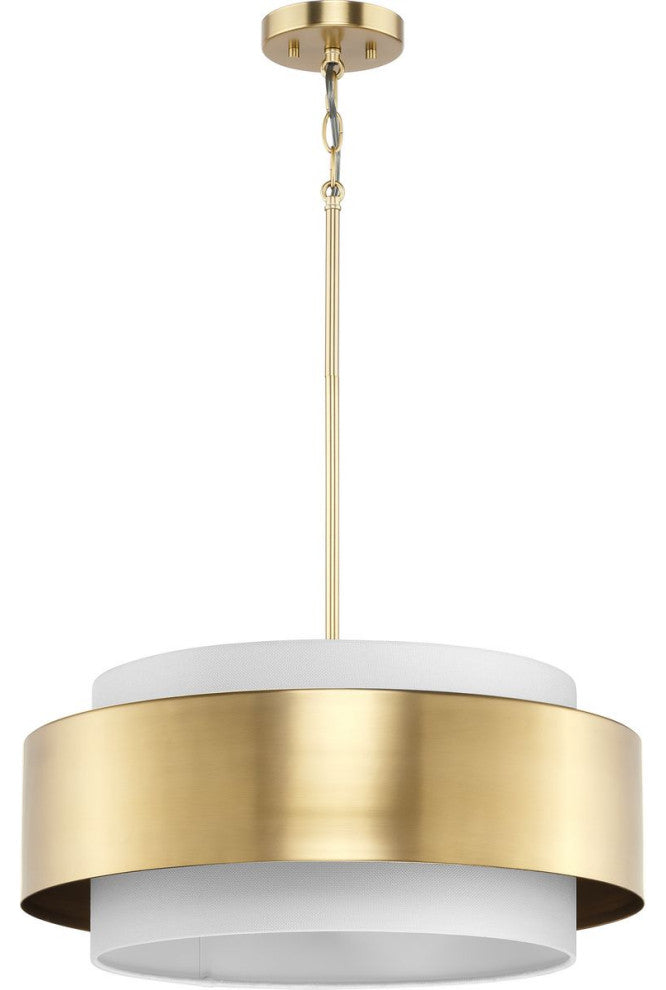 Silva Collection Three-Light Brushed Bronze White Linen Shade Pendant