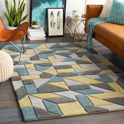 Surya Vernier VRN-1015 8'x10' Rug, Olive/Teal/Light Gray/Ivory