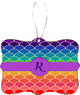 Letter R Monogram Rainbow Scallop Design Rectangle Christmas Tree Ornament